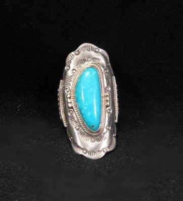 Image 3 of Native American Navajo Indian Turquoise Silver Ring sz6