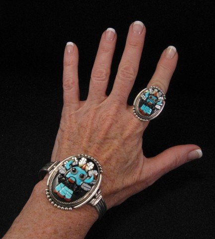Image 3 of Beverly Bev Etsate - Zuni Shalako Bracelet & Matching Ring sz8-1/4