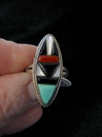 Image 0 of Vintage American Indian Zuni Multi-Stone Inlay Ring sz7