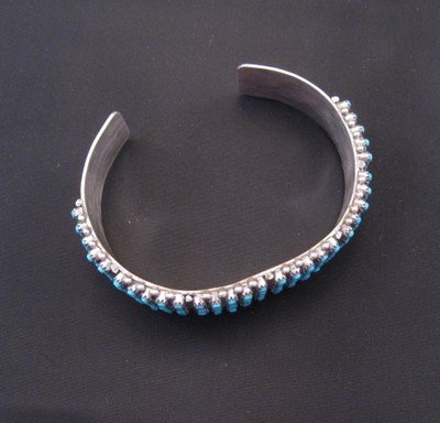 Image 4 of Zuni 5-Row 150 Snake Eye Turquoise Silver Cuff Bracelet, April Haloo