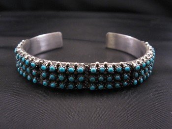 Image 3 of Zuni 3-Row 90 Snake Eye Turquoise Sterling Silver Bracelet, April Haloo