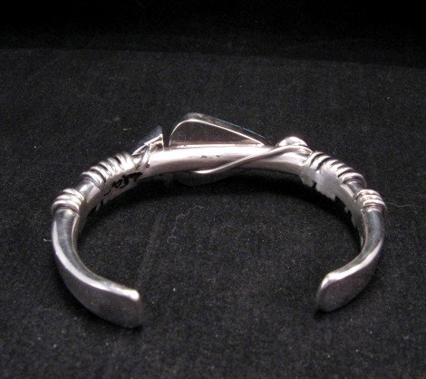 Image 4 of  Navajo Orville Tsinnie Kingman Web Turquoise Silver Wrap Bracelet, Large