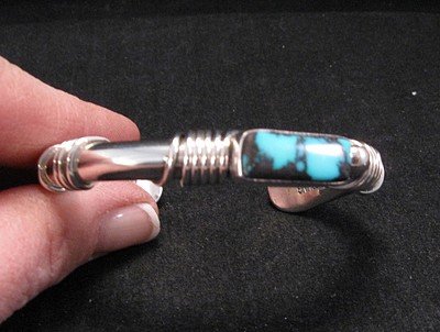 Image 4 of Orville Tsinnie Navajo Turquoise Sterling Silver Wrap Bracelet, Small