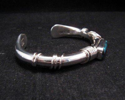 Image 5 of Orville Tsinnie Navajo Turquoise Sterling Silver Wrap Bracelet, Small