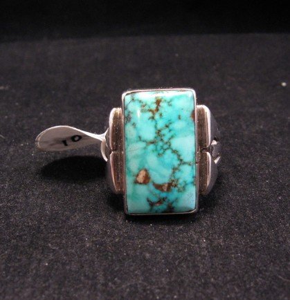 Image 3 of Navajo Orville Tsinnie Handmade Turquoise Silver Ring Sz10