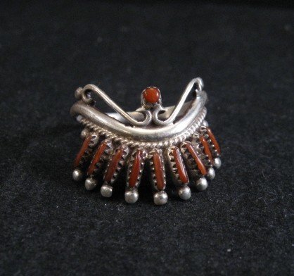 Image 3 of Zuni Indian Jewelry Coral Needlepoint Silver Bracelet & Ring, S Wallace
