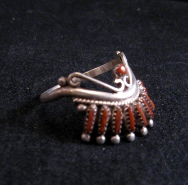 Image 4 of Zuni Indian Jewelry Coral Needlepoint Silver Bracelet & Ring, S Wallace