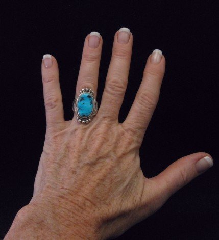 Image 4 of Navajo Aaron Toadlena Turquoise Silver Ring sz7-1/2