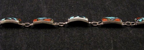 Image 3 of Zuni Native American Inlaid link Bracelet, Clarence Booqua