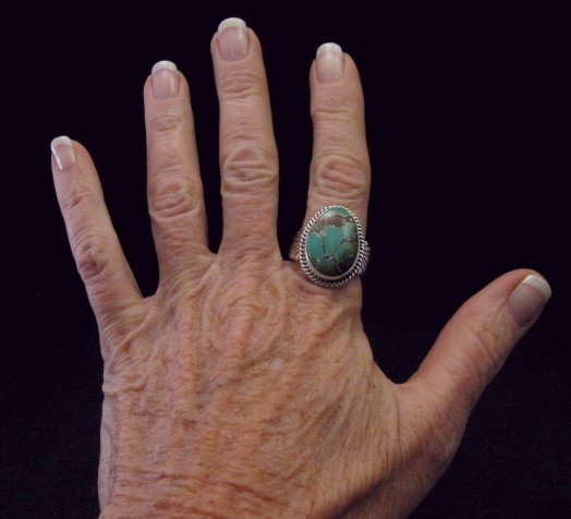 Image 3 of Wilson Padilla, Navajo, Candelaria Turquoise Silver Ring sz10