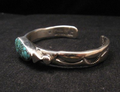 Image 3 of Orville Tsinnie Kingman Turquoise Stamped Silver Bracelet
