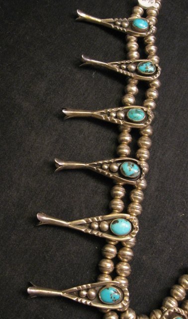 Image 4 of Navajo Old Pawn Turquoise Silver Squash Blossom Necklace