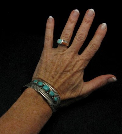 Image 3 of Arnold Blackgoat Navajo Turquoise Sterling Silver Cuff Bracelet 
