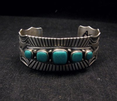 Image 4 of Arnold Blackgoat Navajo Turquoise Sterling Silver Cuff Bracelet 