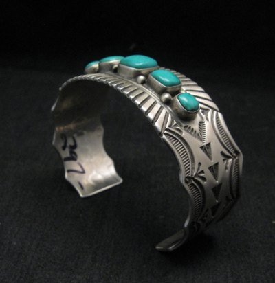 Image 5 of Arnold Blackgoat Navajo Turquoise Sterling Silver Cuff Bracelet 