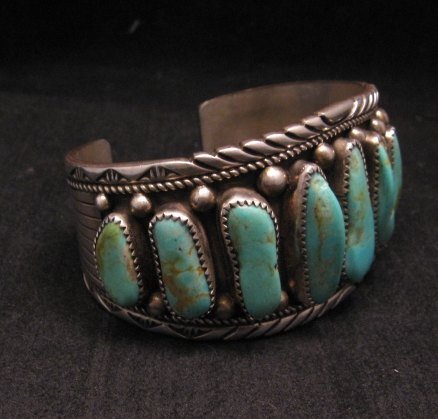 Image 3 of Native American Navajo Dead Pawn Turquoise Silver Bracelet