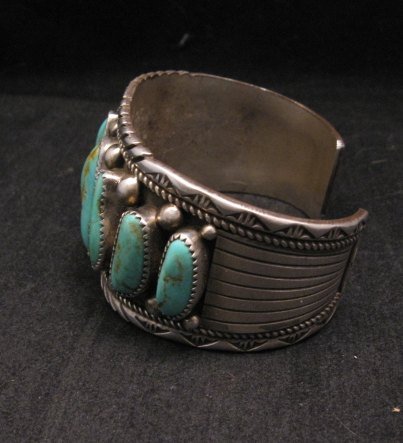 Image 4 of Native American Navajo Dead Pawn Turquoise Silver Bracelet