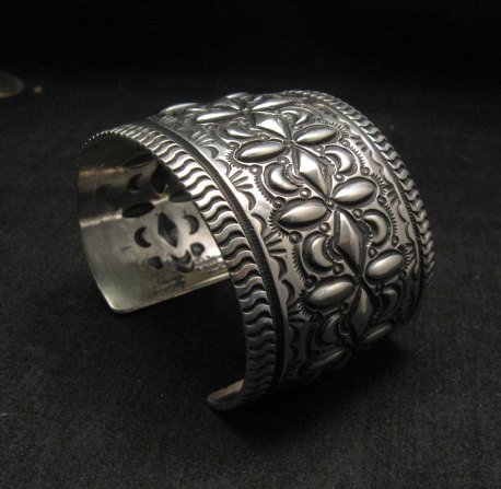 Image 4 of  Wide Darryl Becenti Repousse Stamped Sterling Silver Bracelet