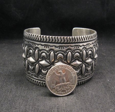 Image 6 of  Wide Darryl Becenti Repousse Stamped Sterling Silver Bracelet