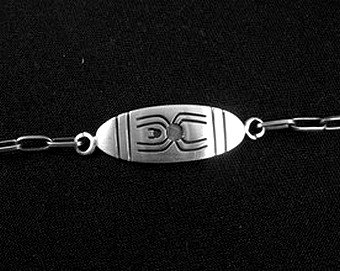 Image 0 of Hopi Sterling Silver Overlay I.D. Bracelet, Riley Polyquaptewa