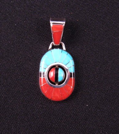 Image 1 of Zuni Don Dewa Channel Inlay Sunface Spinner Pendant