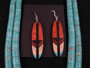 Image 2 of Santo Domingo ''Eagle Tail'' Inlaid Feather Necklace Set, Rudy & Mary Coriz