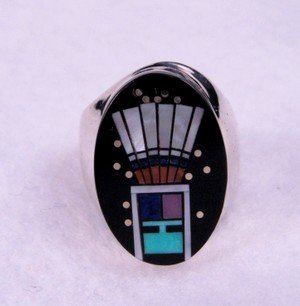 Image 0 of Navajo Yei Kachina Starry Nite Ring sz9, Clayton Tom