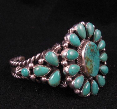 Image 1 of Big Navajo Turquoise Cluster Silver Bracelet, Darryl Becenti