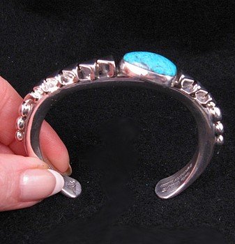 Image 1 of Orville Tsinnie Kingman Turquoise Silver Pyramid Bracelet