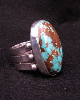 Image 1 of Navajo, Juan Guerro, Turquoise Silver Ring sz8
