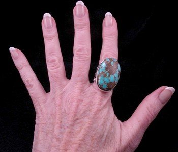 Image 2 of Navajo, Juan Guerro, Turquoise Silver Ring sz8