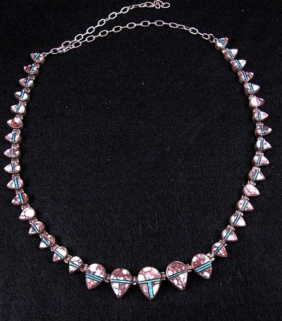 Image 1 of Native American Wild Horse & Opal Inlay Silver Necklace