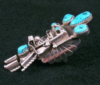 Image 1 of Navajo Turquoise Sterling Silver Kachina Ring Doris Smallcanyon sz8 or sz8.5