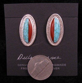Image 1 of Oval Hopi Inlay Earrings, Bennard & Frances Dallasvuyaoma