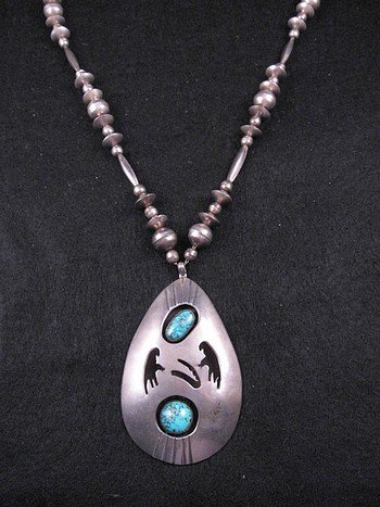 Image 0 of Vintage Navajo Turquoise Shadowbox Silver Beaded Necklace