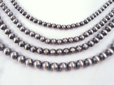 Image 2 of Native American 7mm Bead Navajo Pearls Sterling Silver Necklace, 18-inch length