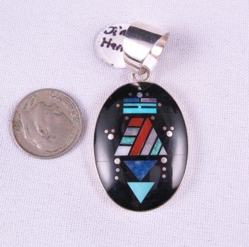 Image 1 of Oval Navajo Multistone Inlay Yei Pendant, Jim Harrison