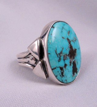 Image 1 of Orville Tsinnie Navajo Kingman Turquoise S/S Ring sz13