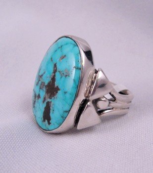 Image 2 of Orville Tsinnie Navajo Kingman Turquoise S/S Ring sz13