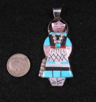 Image 1 of Big Zuni Native American Turquoise Indian Maiden Pendant, Joyce Waseta