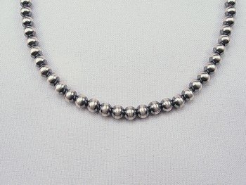 Image 0 of Native American 6mm Bead Navajo Pearls Sterling Silver Necklace 20-inch length