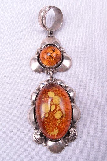 Image 1 of Big Navajo ~ Clem Nalwood ~ Amber Sterling Silver Pendant