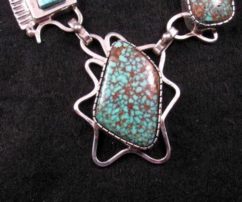 Image 2 of Navajo Erick Begay Sterling Silver Tufa Cast Turquoise Inlay Necklace