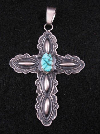 Image 0 of Navajo Old Pawn Style Turquoise Silver Cross Pendant, Derrick Gordon