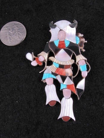 Image 1 of Jonathan Beyuka Zuni Buffalo Dancer Inlay Pin Pendant