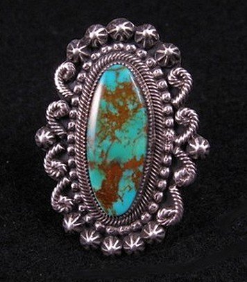Image 0 of Leon Martinez Navajo Turquoise Silver Ring Sz8-1/2