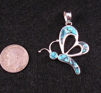 Image 1 of Navajo Earl Plummer Turquoise Inlay Butterfly Pendant