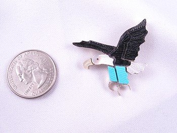 Image 1 of Zuni Inlaid Eagle Pendant / Pin, Stephen Lonjose