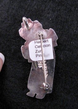 Image 2 of Small Zuni Inlaid Rainbow Man Yei Pin / Pendant, Herbert & Esther Cellicion