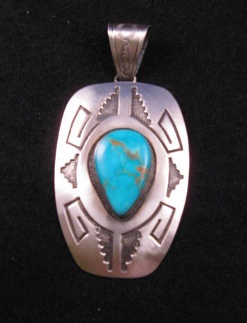 Image 0 of Old Pawn Style Navajo Silver Overlay Turquoise Pendant, Charlie Bowie